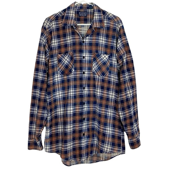 Vintage 90s Plaid Button Down Flannel Shirt Mens Large Tall Unisex Printed Brown - Picture 1 of 11